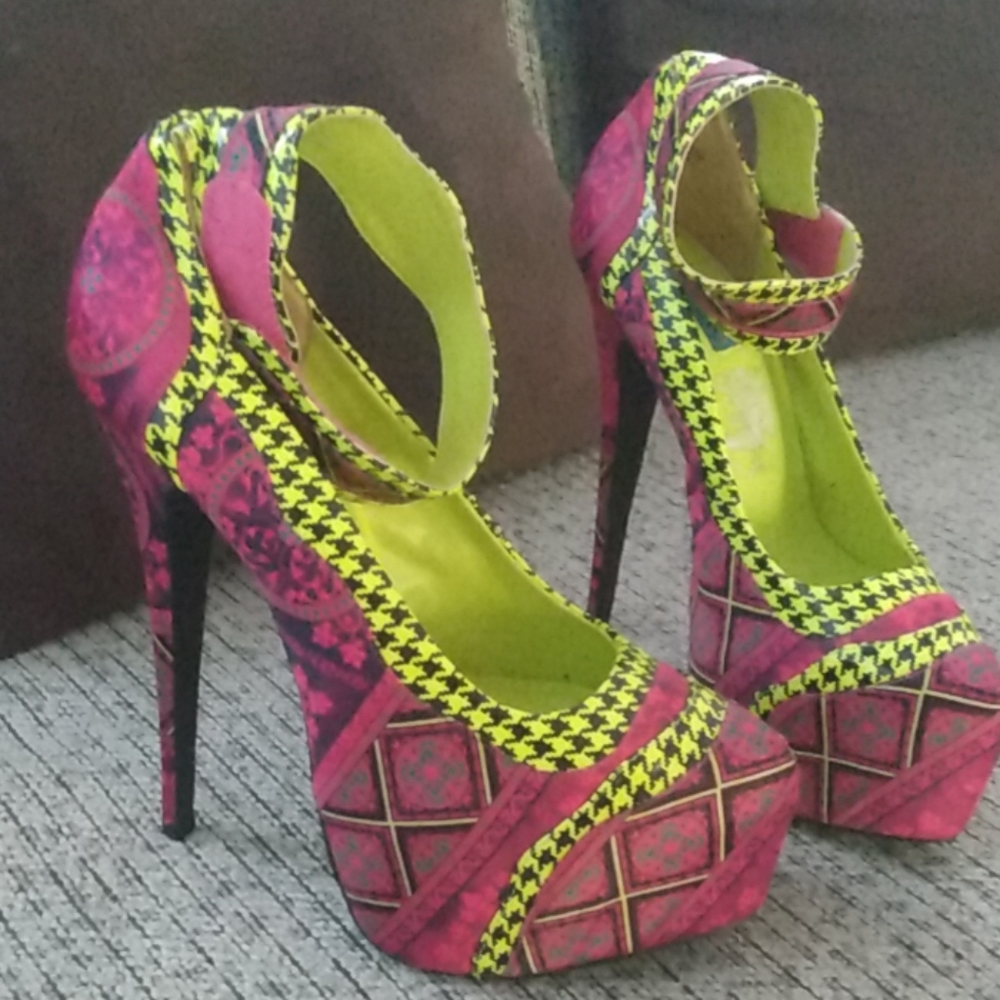 Multi Violet/Yellow Ankle Strap Heels